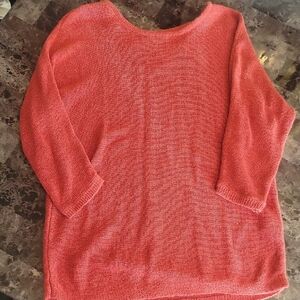 Orange Crew Neck Sweater with Relaxed Fit and Long Sleeves